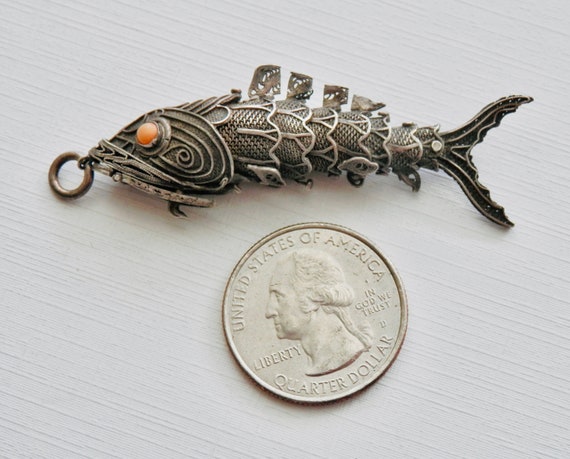 Articulated Fish Pendant, Chinese Export Silver F… - image 8