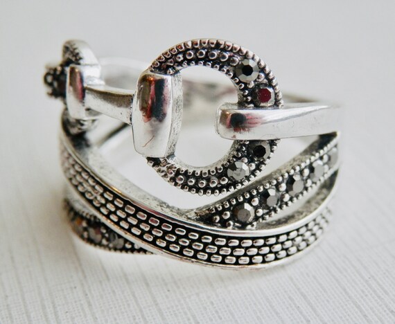 Marcasite Buckle Ring, Silver Key Ring, Wraparoun… - image 2