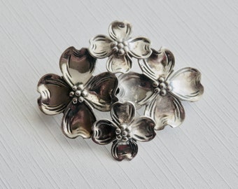 BEAU Sterling Brooch, Dogwood Pin, Dogwood Flower, Signed Jewelry, Sterling Silver Flower Brooch, Christianity Symbolism