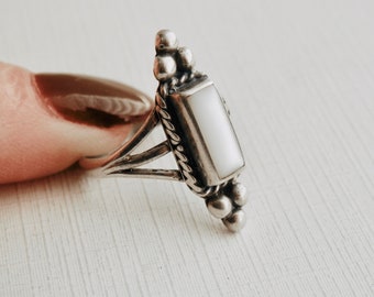 Vintage Native American Ring, Mother of Pearl Ring, Sterling Silver, Size 5, Midi Ring, Southwestern Jewelry, Silver Cloud CO. Albuquerque