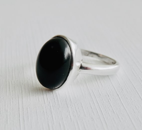 Black Onyx Ring, Gothic Jewelry, Sterling Silver,… - image 1