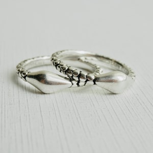 MICHAEL DAWKINS Ring Set, Sterling Silver, Cut Silver, Granulated Silver, Stacking Ring, Size 9, Estate Jewelry, Designer Signed, Oxidized
