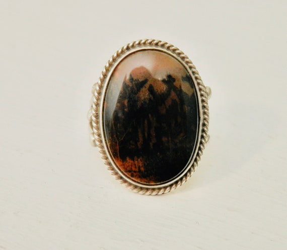 Vintage Moss Agate Ring, Southwest Style Ring, St… - image 1