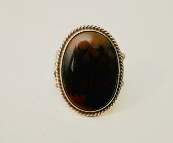 Vintage Moss Agate Ring, Southwest Style Ring, St… - image 7