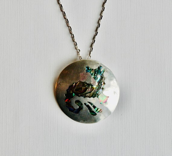 Vintage Mexican Pendant, Sterling Silver, Abalone… - image 6