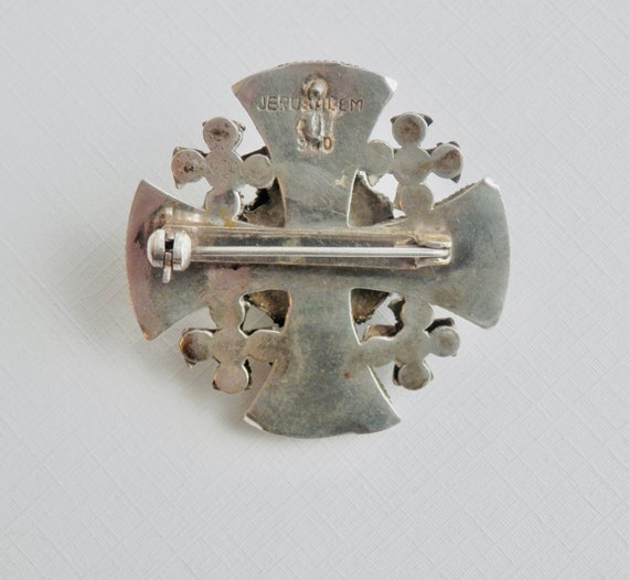 Jerusalem Cross Brooch Pin, 950 Silver Cannetille… - image 8