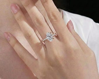 Anillo de compromiso ovalado de moissanita (8x12 mm) y plata chapada en oro rosa