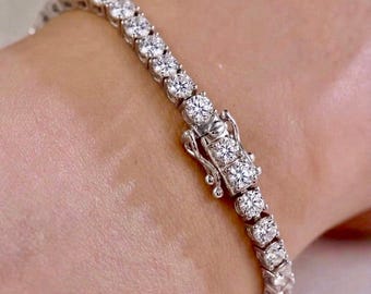 Pulsera de diamantes de tenis/río - Oro blanco macizo de 18 k (750/1000) - Diamantes cultivados en laboratorio - Estuche de regalo - Garantía de 2 años