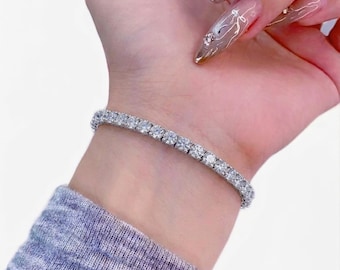 Pulsera de tenis/río de plata de ley 925 de alta calidad con moissanitas - Joyería para bodas y eventos nocturnos - Regalo de cumpleaños, Navidad o San Valentín