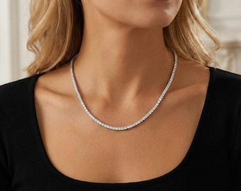 Collar con diseño de tenis/río en plata de ley 925 y moissanitas de alta calidad - Joyería para bodas y eventos especiales - Regalo ideal para cumpleaños, Navidad o San Valentín