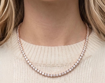 Collar Tennis/River - Plata de ley 925 con baño de oro rosa de 18 k - Moissanita de alta calidad - 5 capas de baño - Estuche de regalo - Garantía de 2 años