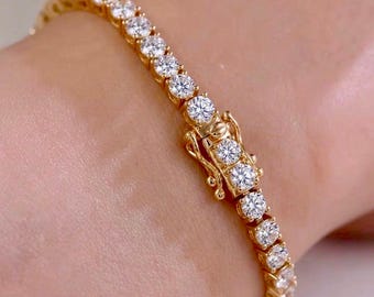 Pulsera de diamantes de tenis/río - Oro amarillo macizo de 18 k (750/1000) - Diamantes cultivados en laboratorio - Estuche de regalo - Garantía de 2 años