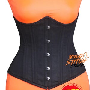 Frauen Unterbrust Handmade Schwarz Baumwolle Taille Trainer Korsett Body Shaper Stahl ohne Knochen