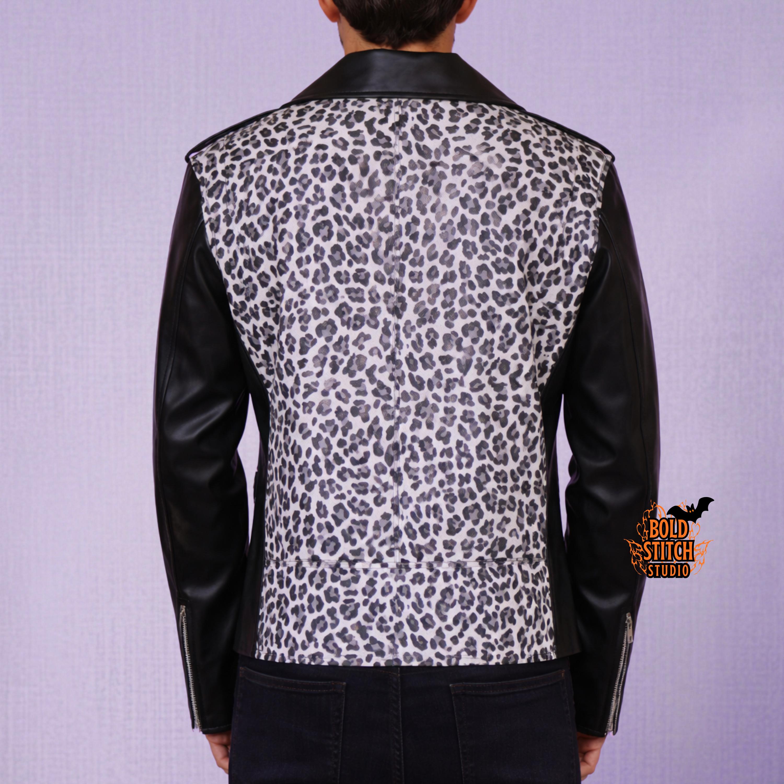 Leopard Print Faux Leather Jacket Men | Animal Print Biker Coat