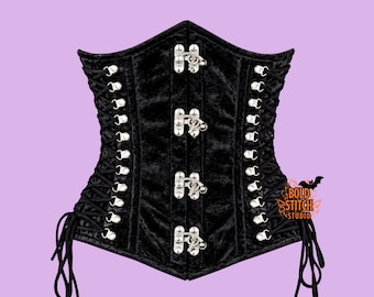 Black Velvet Corset, Gothic Waist Cincher, Lace Up Corset Top, Victorian Steampunk Corset, Alternative Fashion, Custom Size
