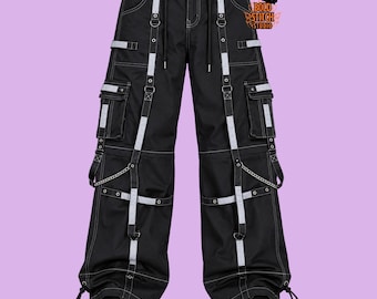 Techwear Cargo Pants – Cyberpunk Strap Pants with Chains, Gothic Industrial Streetwear Trousers