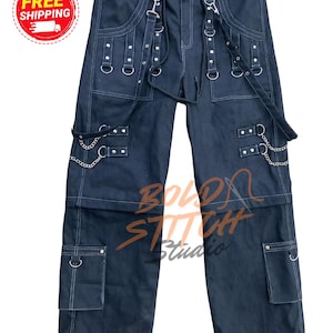 Unisex Gothic Pants – Black Alternative Cargo Trousers for Rave, Cosplay, or Everyday Wear