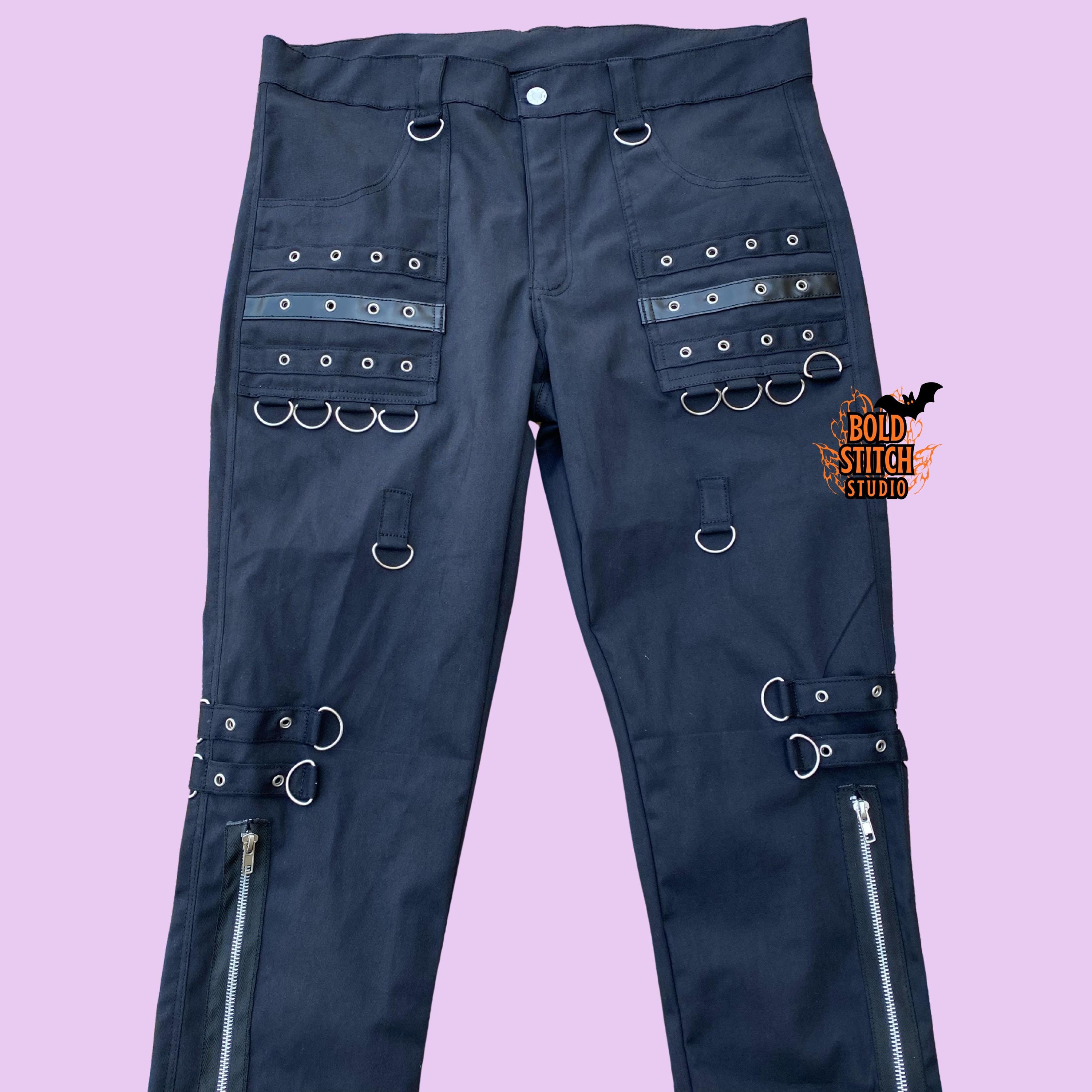 Gothic Industrial Pants Black D Ring Strap Punk Trousers Cyber Goth ...