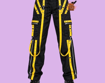 Black Techwear Cargo Pants – Cyberpunk Strap Pants, Gothic Rave Pants, Utility Streetwear Trousers, Alt Fashion Bottoms