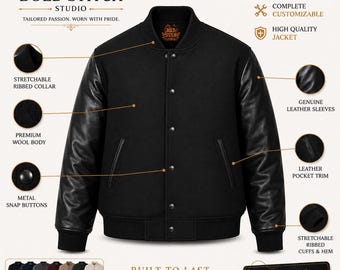 Custom Varsity Jacket, Wool Body with Genuine Leather Sleeves, Letterman Jacket, Personalized Bomber, Classic American Streetwear Style