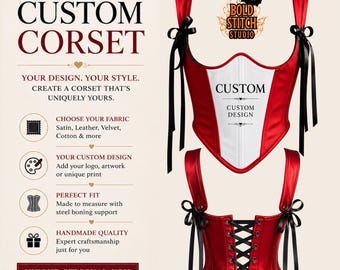 Custom Corset, Personalized Picture Corset, Custom Fabric Corset, Steel Boned Corset Top, Handmade Bustier, Gothic Corset, Made to Order