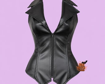 Black Faux Leather Corset Top, Zip Front Bustier Top, Gothic Leather Corset, Edgy Clubwear Top, Streetwear Corset Vest, Alt Fashion Top