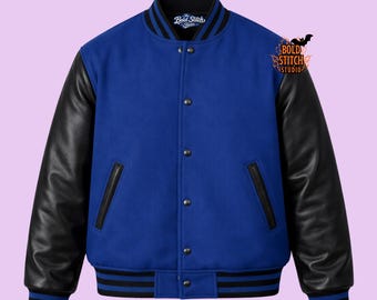 Custom Varsity Jacket, Blue & Black Letterman Jacket, Personalized Bomber, Streetwear Jacket, Custom Team Jacket, Unisex College Jacket