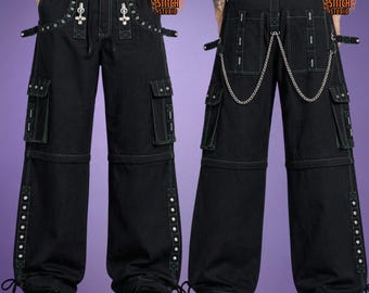Gothic Cargo Pants Chains Straps – Punk Techwear Pants Men – Baggy Streetwear Pants – Cyberpunk Rave Pants – Alternative Trousers