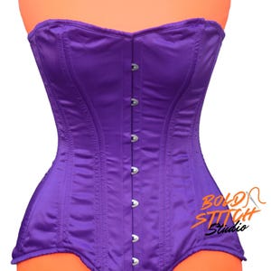Purple Satin Overbust Corset for Women | Steel Boned Waist Trainer Corset Top | Gothic Burlesque Victorian Corset | Plus Size Corset