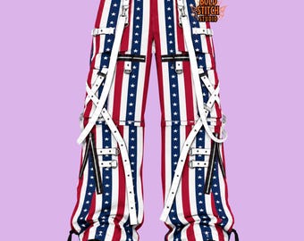 American Flag Techwear Pants, USA Flag Cargo Pants, Red White Blue Trousers, Patriotic Streetwear, 4th of July Pants, Custom Size