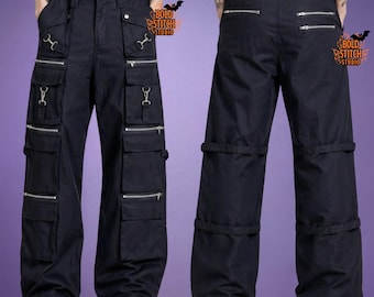 Black Minimal Cargo Pants Men Streetwear Techwear Trousers Utility Pants Wide Leg Baggy Pants Gothic Simple Pants