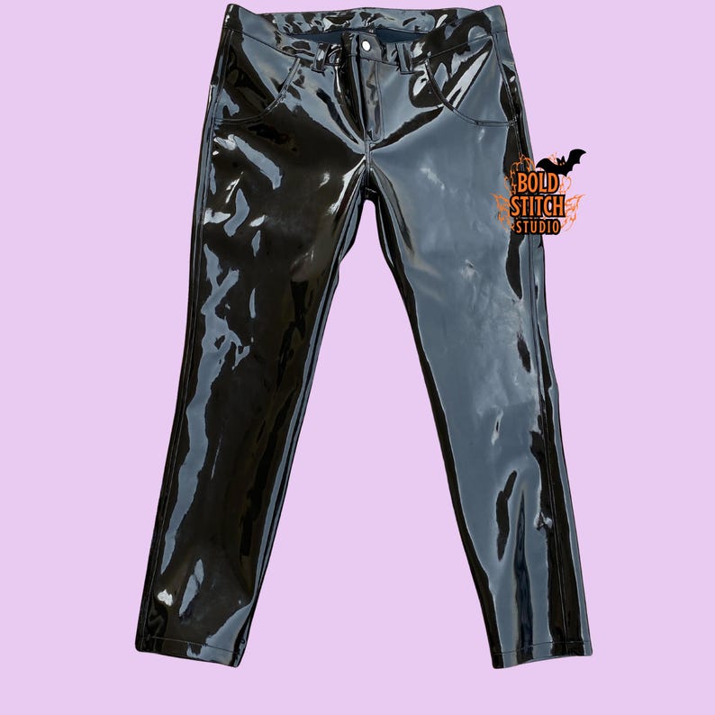 Pantalones unisex de vinilo negro – Pantalones ajustados de PVC brillante para estilo urbano y salidas nocturnas imagen 3