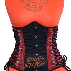 Black & Red Satin Underbust Corset: Gothic Steampunk Steel Boned Waist Trainer