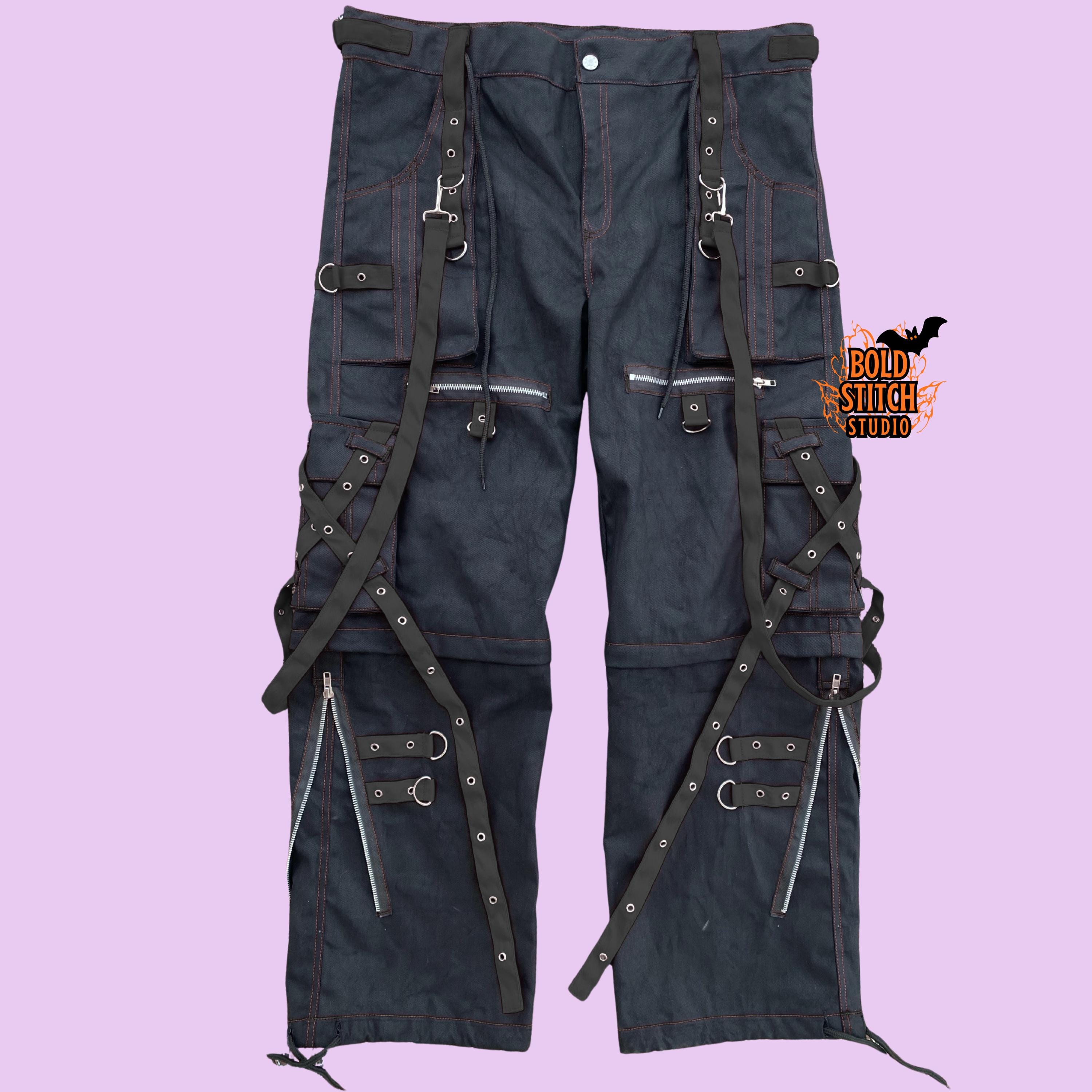 Black Red Techwear Cargo Pants | Gothic Punk Strap Pants