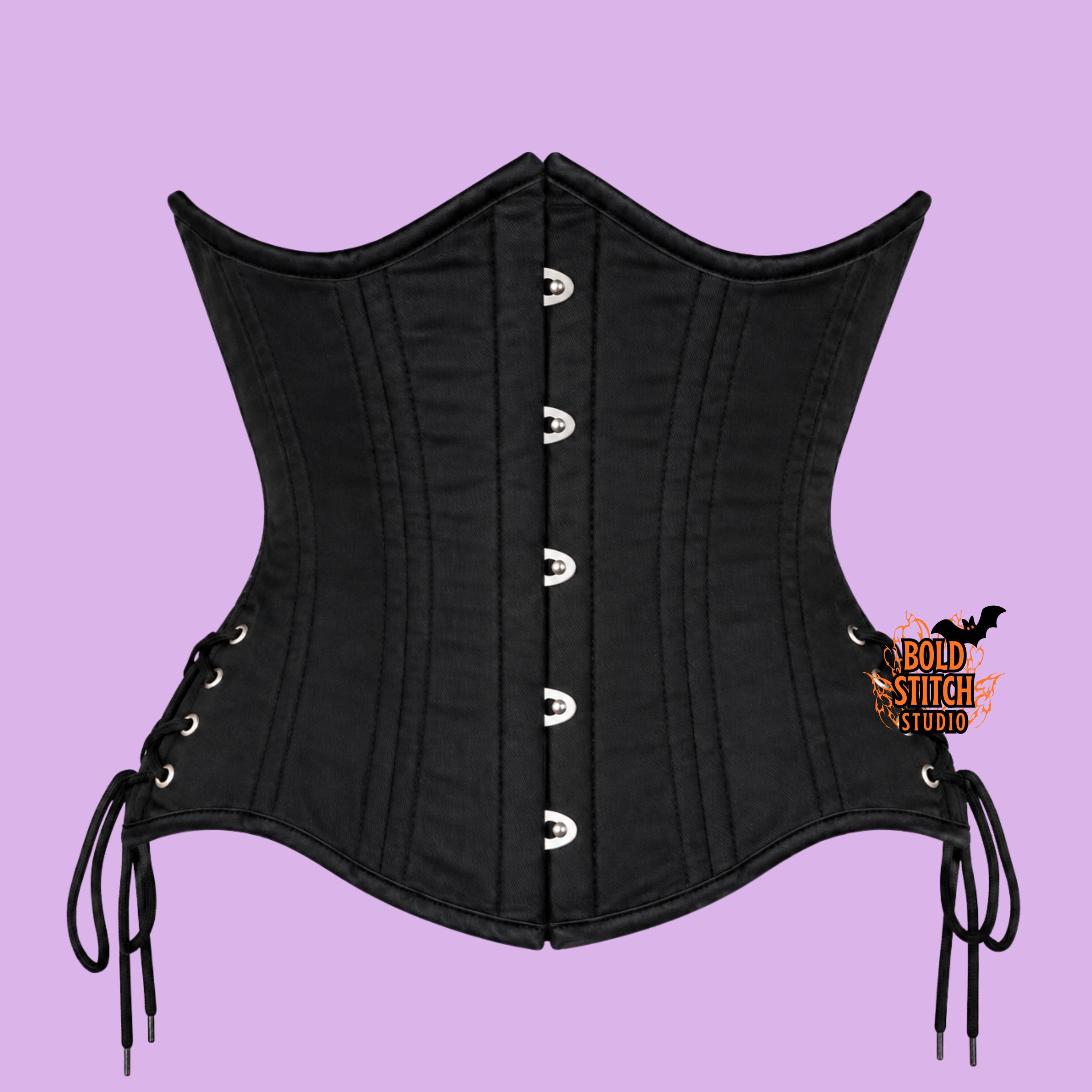 Black Underbust Corset, Gothic Waist Cincher, Steel Boned Waist Trainer, Lace Up Corset, Alternative Fashion, Halloween Costume, Custom Fit
