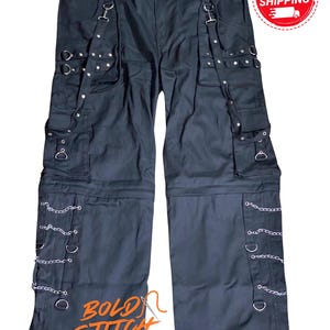 Gothic Black Bondage Pants Men | Techwear Chain Cargo Pants | Punk Emo Utility Pants | Adjustable Straps Rave Pants