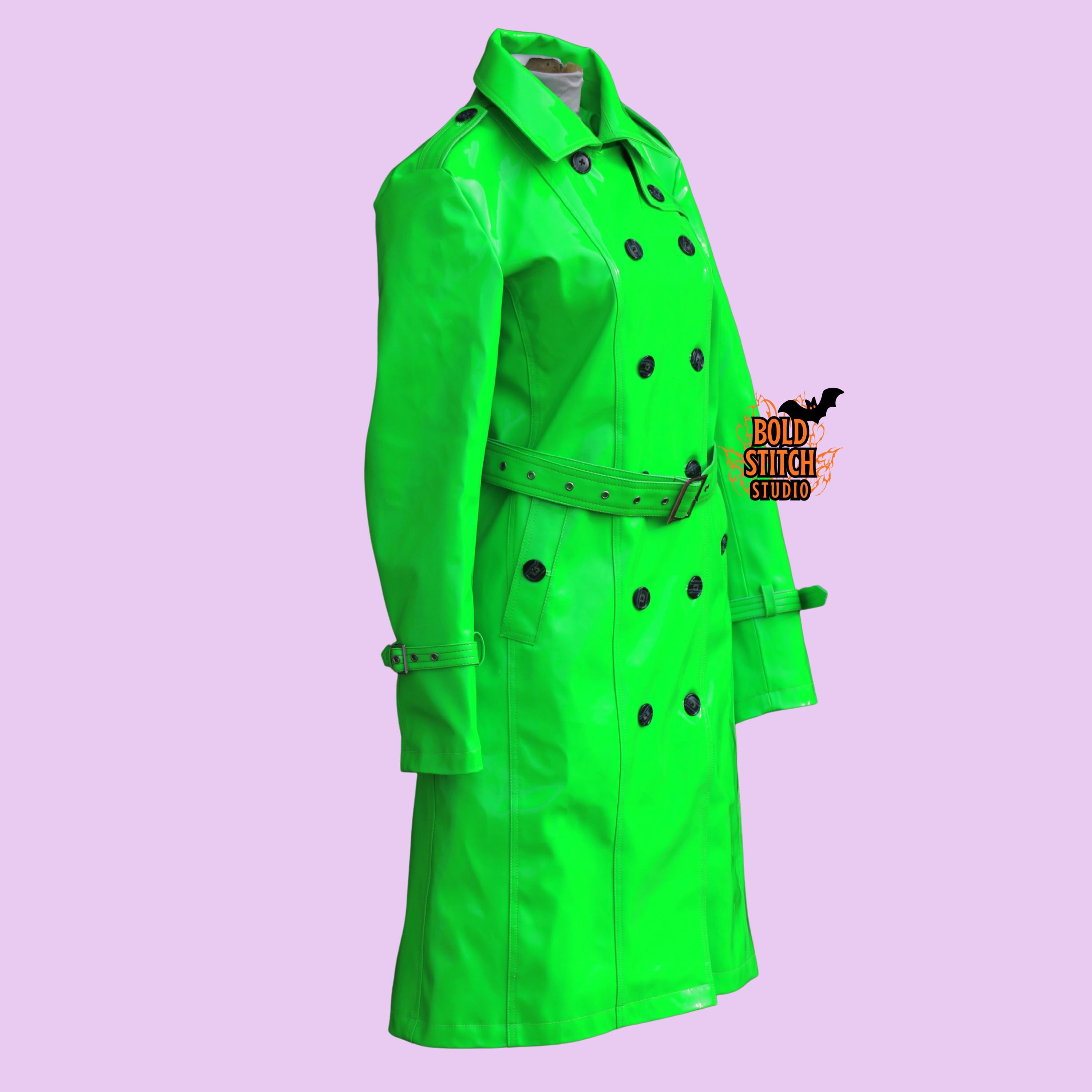 Neon Green Vinyl Trench Coat: Waterproof Belted Rain Jacket - Etsy