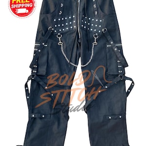 Custom Handmade Anime Embroidery Pants With Chains, Rivets