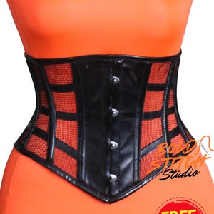 Black PVC Mesh Waist Cincher Corset – Edgy Curve Defining Waist Trainer, Gothic Waist Shaper, Costume Lingerie, Pvc Corset