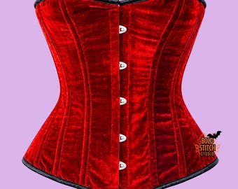 Red Velvet Overbust Corset, Steel Boned Corset Top, Romantic Bustier, Gothic Velvet Corset, Date Night Corset, Elegant Waist Trainer