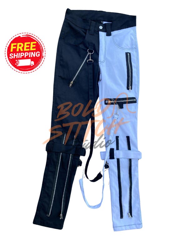 Cyberpunk Two-tone Techwear Pants – Black & White Streetwear
