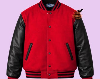 Custom Varsity Jacket, Red Black Letterman Jacket, Personalized Bomber Jacket, Custom Team Jacket, College Streetwear, Unisex Jacket