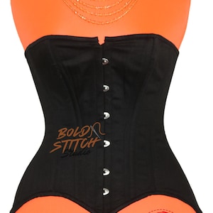 Women overbust Handmade Black Cotton Corset Body Shaper Steel Boned Waist Trainer Corset