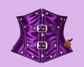 Satin Underbust Corset, Purple Gothic Corset, Satin Waist Corset Top, Alternative Fashion Corset, Buckle Corset, Custom Size