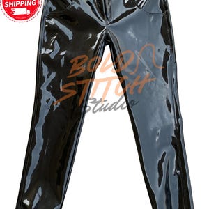 Unisex Black Vinyl Pants – Slim Fit High-Shine PVC Trousers for Streetwear & Night Out