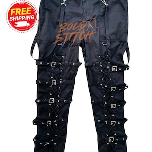 Gothic Lace-Up Bondage Pants – Black Industrial Punk Pants with Straps, Buckles & Eyelets – Alternative Cyberpunk Rave Techwear Trousers