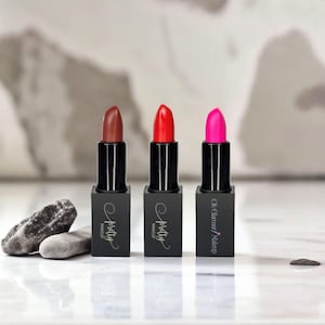 Vegan Lipstick Trio: Pink, Red & Mocha - Cruelty-Free Satin Finish