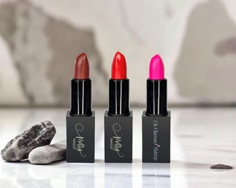 Vegan Lipsticks: Pink, Red & Mocha - Cruelty-Free Satin Finish