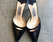 Vintage 90 39 s Jimmy Choo Black Leather Pointy Toe Heeled Mules Slides As Is Size 37 Euro