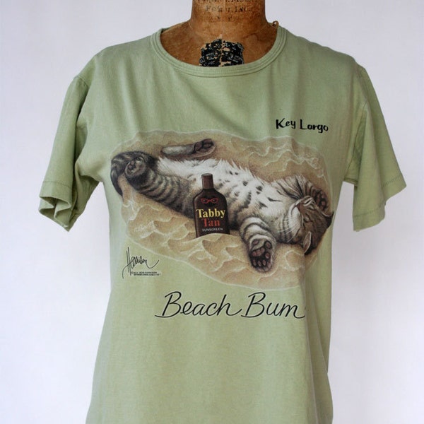 SALE Vintage Beach Bum Key Largo Kitty Cat Womens Tshirt Size Small